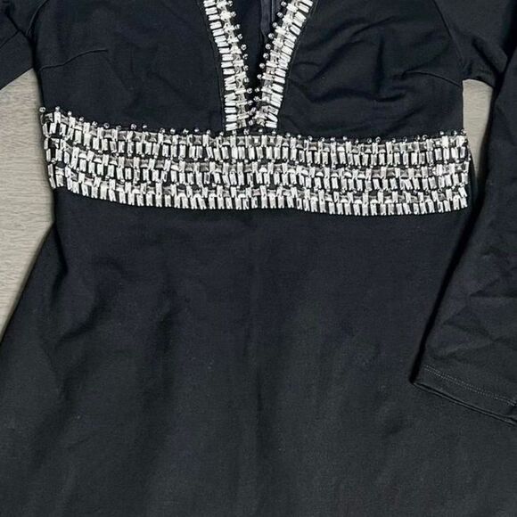 Venus Black Rhinestone V-Neck Long Sleeve Mini Dress NWT Size 4 - Picture 5 of 9